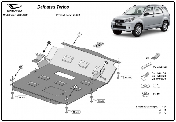 Steel skid plate for Daihatsu Terios