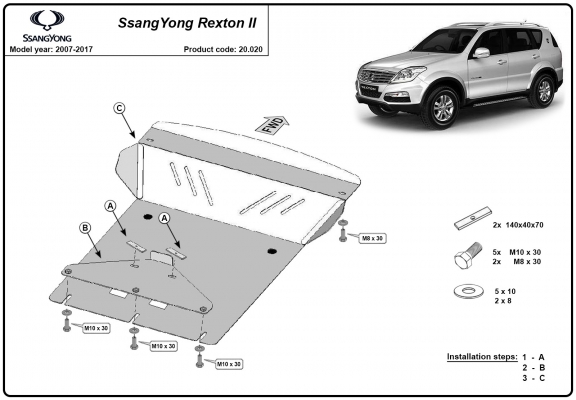Steel skid plate for SsangYong Rexton 2
