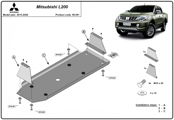 Steel fuel tank skid plate  for Mitsubishi L 200
