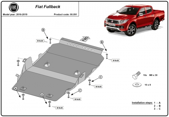 Steel skid plate for Fiat Fullback