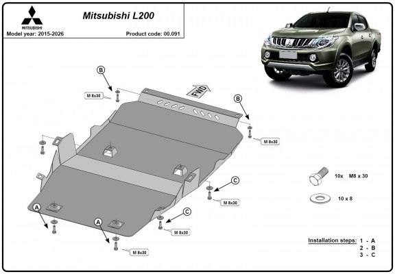 Steel skid plate for Mitsubishi L200