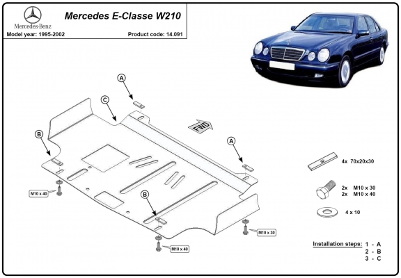 Steel skid plate for Mercedes E-Classe W210