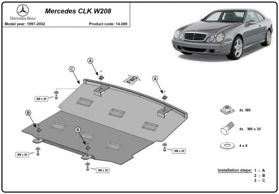 Steel skid plate for Mercedes CLK W208