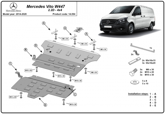 Steel skid plate for Mercedes Vito W447, 2.2 D, 4x4