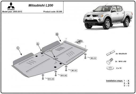 Steel gearbox  skid plate for Mitsubishi L 200
