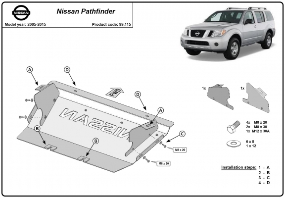 Steel radiator skid plate for Nissan Pathfinder