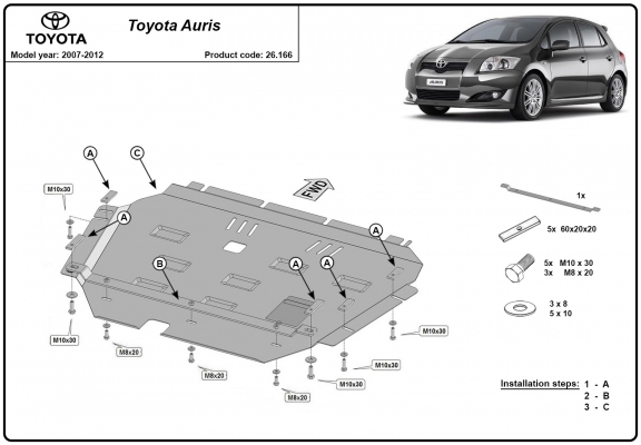 Steel skid plate for Toyota Auris